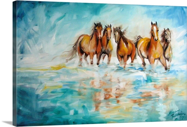 Ocean Breeze Wild Horses Canvas Wall Art Print, Horse Home Decor