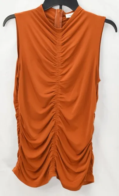 Calvin Klein Women's Size M Slim Fit Ruched Zip Sleeveless Top, Orange, NwT