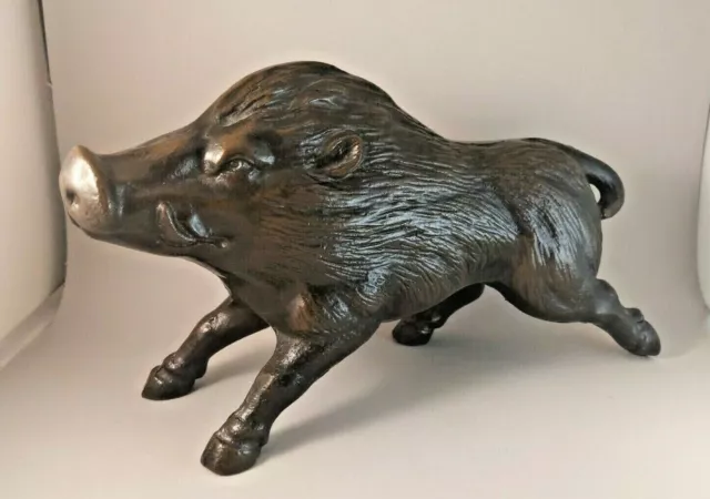 Japanese Cast Iron Wild Boar Inushishi Okimono Statue