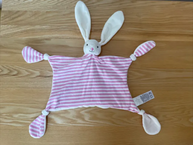 JoJo Maman Bebe VELOUR Pink Cream Striped Bunny Rabbit Baby Comforter Soft Toy