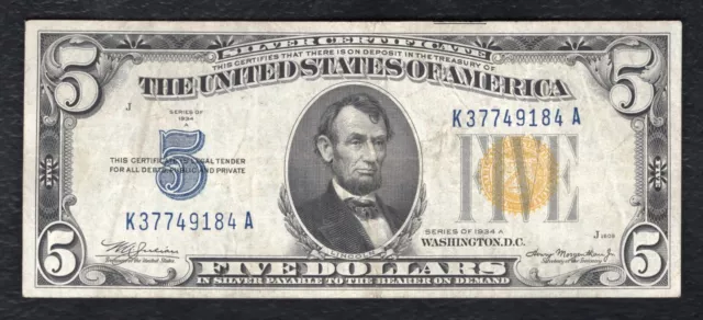 Fr. 2307 1934-A $5 Five Dollars “North Africa” Silver Certificate Note Very Fine