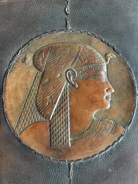 Schreibmappe Leder Antik Egyptian Revival Portrait ägypt. Königin Aahmes um 1920 3