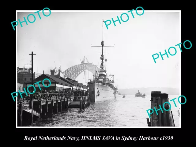 OLD POSTCARD SIZE PHOTO OF ROYAL DUTCH NAVY SHIP HNLMS JAVA IN SYDNEY c1930