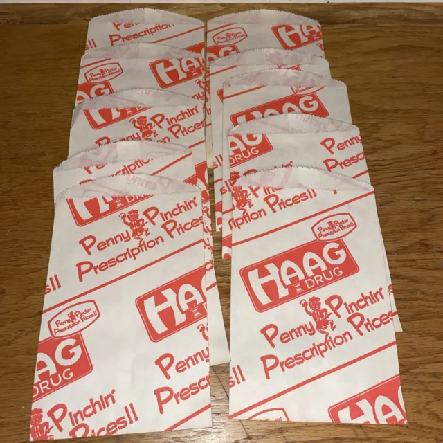 Vintage HAAG DRUG STORE Penny Pinchin' paper sack UNUSED 10pcs
