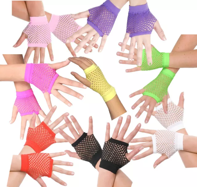 Short Fishnet Fingerless Gloves 80's 1980s Dance Party Madonna Costume Accessory