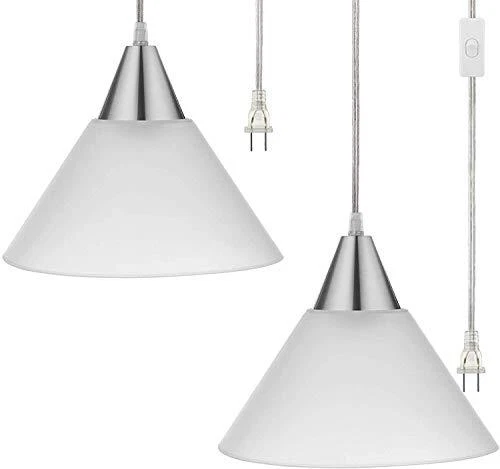 Plug in Pendant Light, 2 Pack Hanging Light with 15Ft Clear Cord, On/Off