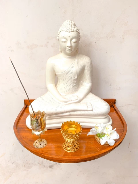 Buddha Statue Temple Dhamma chakka Wall Rack Home Décor Teak Wood Meditation