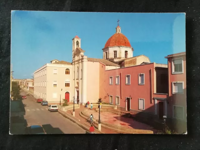 Cartolina Quartu S. Elena Chiesa S. Antonio Cagliari Animata Auto V161