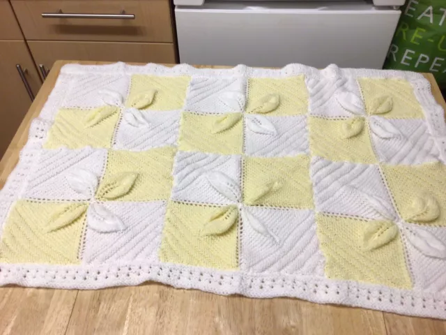 Hand knitted Baby Blanket Yellow & White