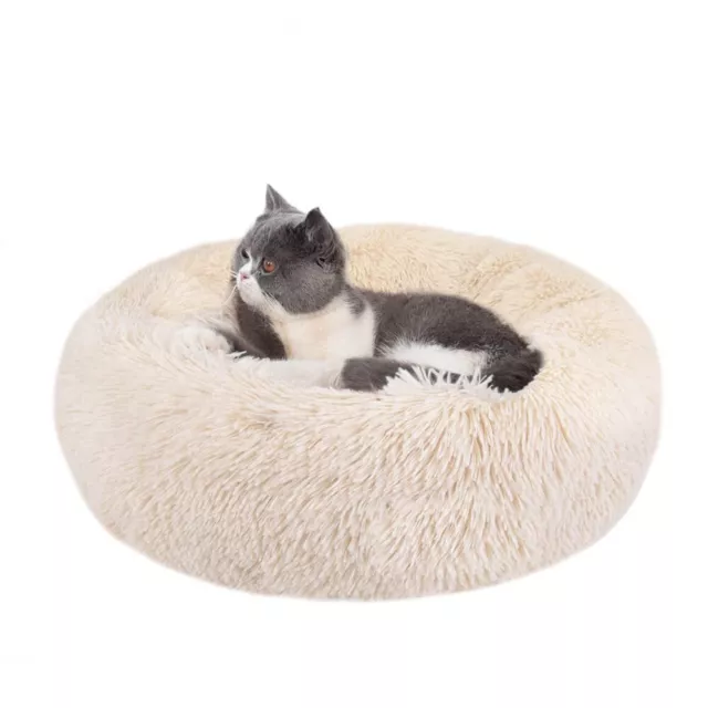 Dog Bed Donut Cuddler Calming Bed Fluffy Faux Fur (19") XS Extra Small BEIGE