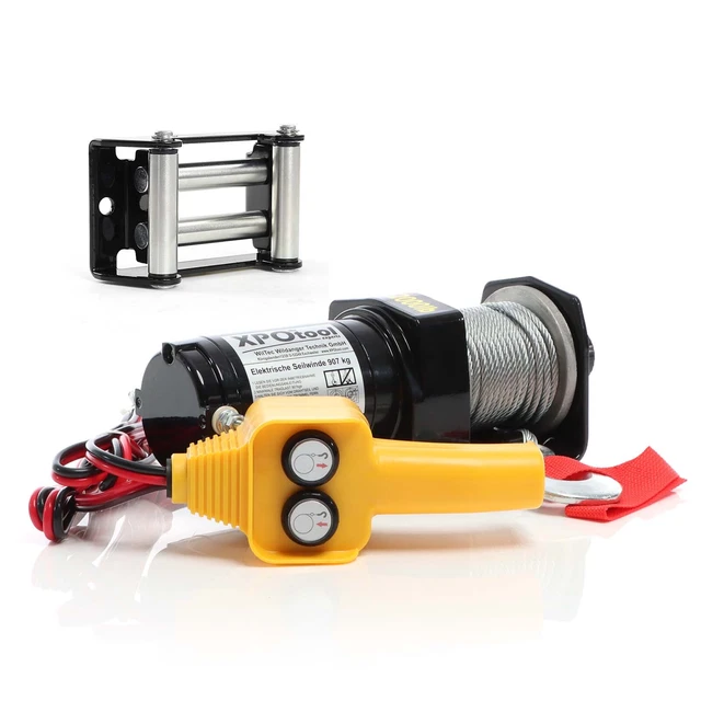 XPOtool Argano elettrico 907kg 12V Fune d'acciaio 12,5m Guida a rulli 907-1587kg
