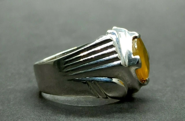 925 Sterling Silver Natural Sapphire Men's Handmade Ring Gift For Free Ship