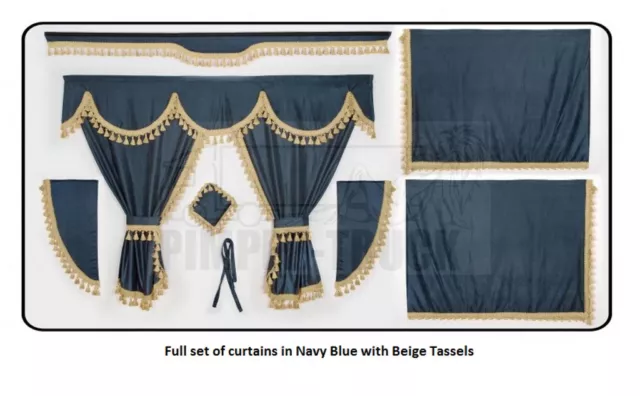 TRUCK CURTAINS for DAF Navy Blue Full set of lined curtains (classic tassels) 3