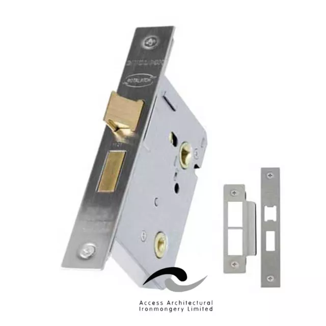 Bathroom Mortice Lock Brass or Nickel Finish 64mm or 76mm 5 Year Warranty