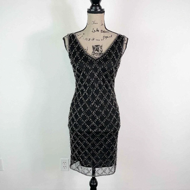 Pisarro Night NWT Beaded Sheath Cocktail Dress Black Size 2