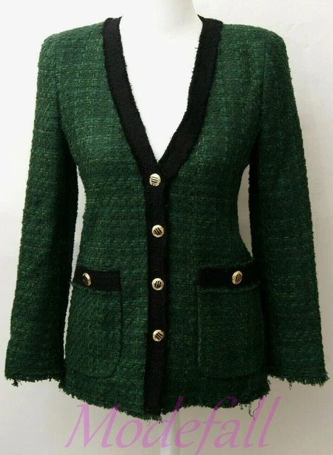 ZARA FEMMES TWEED Veste Blazer Vert Noir M 38 L 40 XL EUR 79,95