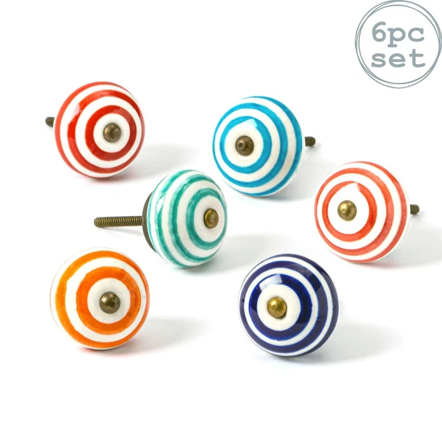 Nicola Spring Ceramic Cupboard Drawer Knobs - Stripe Design - Set Of 6