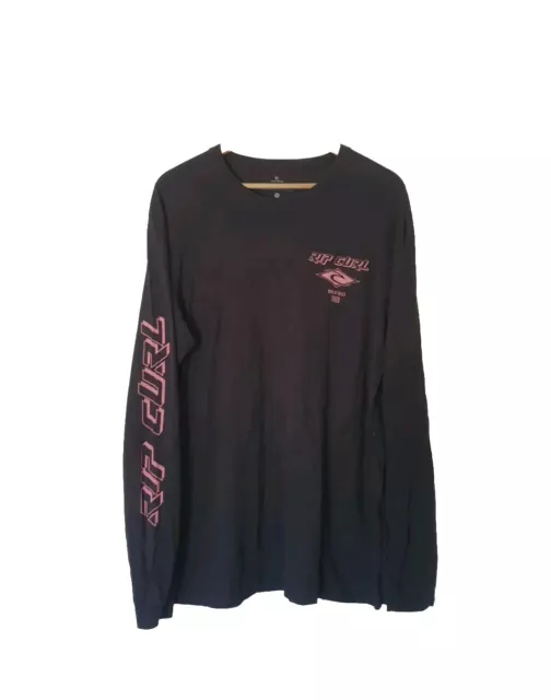 Rip Curl T-Shirt Mens Black XL Extra Large Logo Long Sleeve Cotton Surf Beach