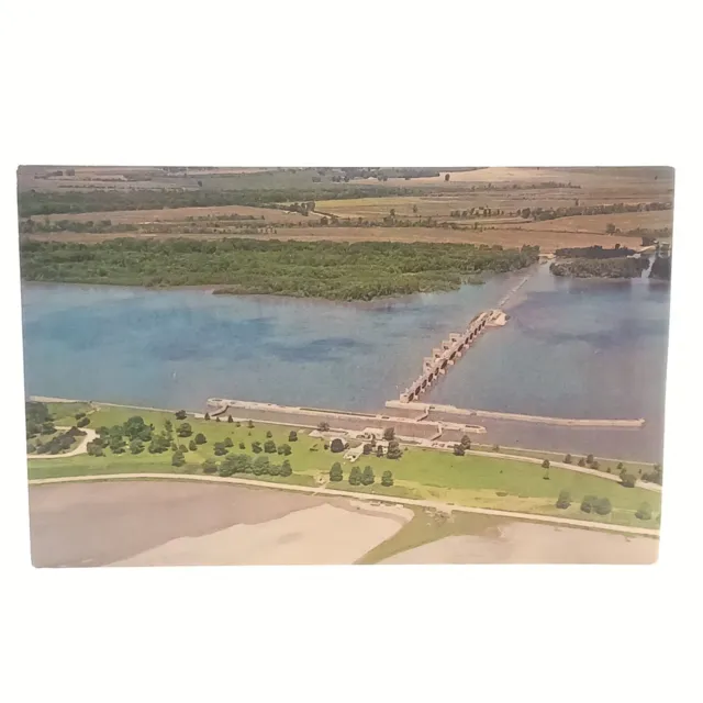 Postcard 1966 Aerial View U.S. Corps of Engineers Lock and Dam No. 21 Unposted