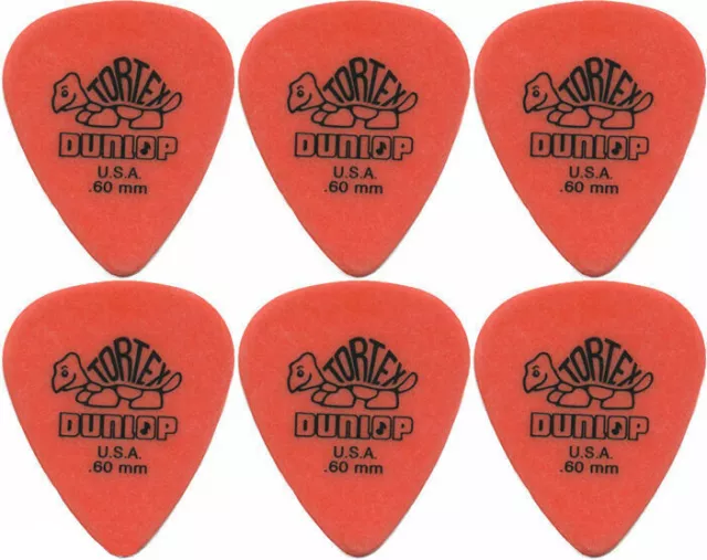 6 x Jim Dunlop Tortex Standard .60MM Gauge Guitar Picks 418R Orange