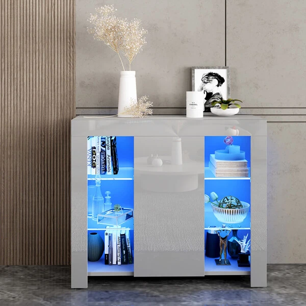 94 cm grigio lucido credenza 1 porta armadio a buffet scaffali armadio LED