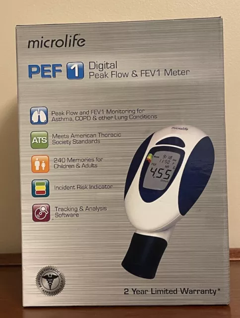Microlife PEF 1 Digital Peak Flow & FEV1 Meter. See Pictures for Conditions