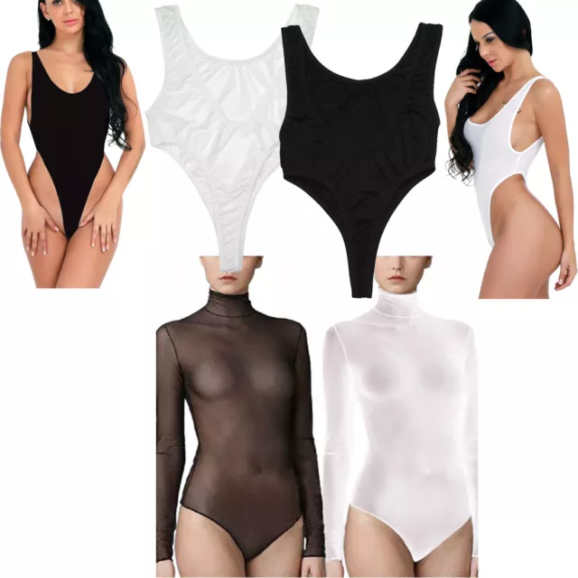 Women Lingerie Sheer Mesh Backless Bodysuit High Cut Leotard Thong Top Sleepwear