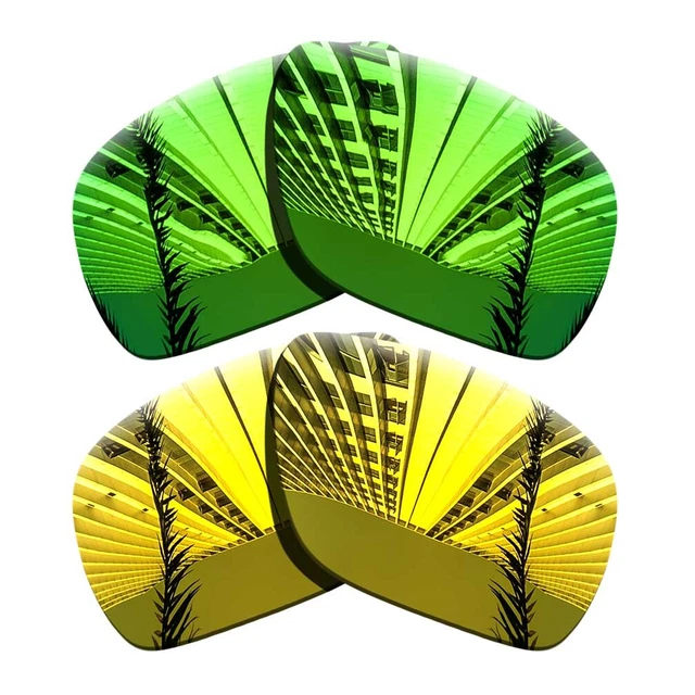 2 Pairs Replacement Lenses For-Oakley Dispatch 1 Polarized-Green+Golden Yellow