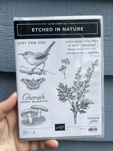 Stampin Up ETCHED IN NATURE Stamp Set Bird Butterfly Mushroom Branch 155463