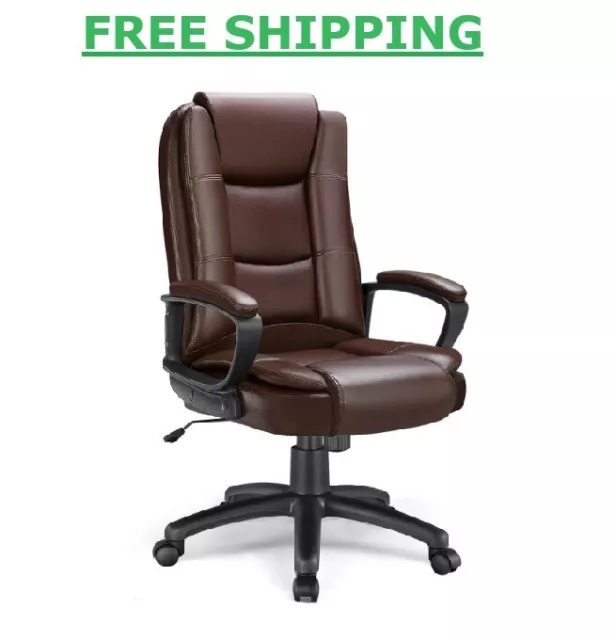 Heavy Duty Leather Office Rolling Computer Chair High Back Executive Desk Brown