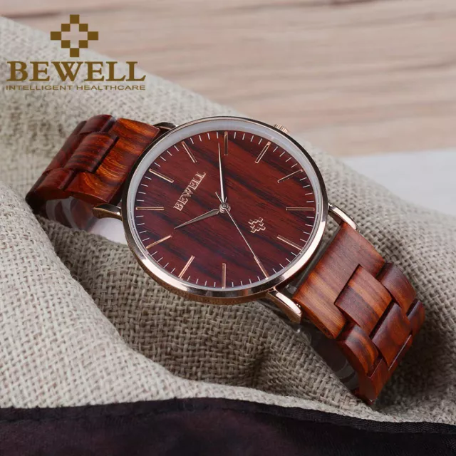 Bewell Couples Wrist Watch Quartz Analog Ladies Wooden Watches for Men/Women