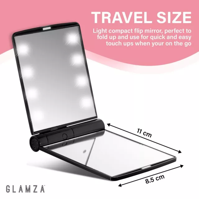 Foldable 8 LED Travel Mirror Cosmetic Magnifying Flip Vanity Mirror Pocket Size