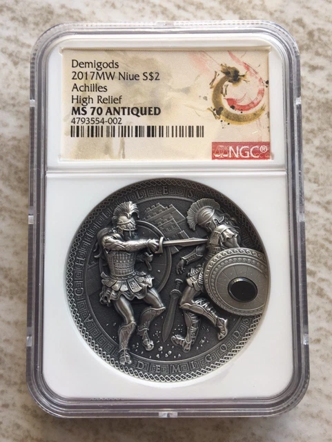 Ngc Ms70 2017 Niue Achilles Vs Hector - Hematite Demigods 2 Oz Silver Coin 2$