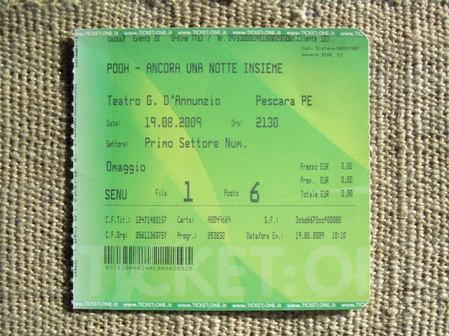 Biglietto concerto Pooh - ancora una notte insieme  Pescara  19-08-2009