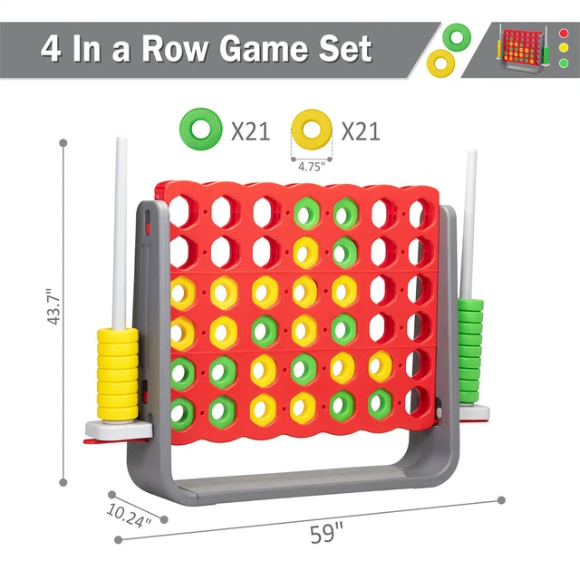 New Kids Adults Jumbo 4-to-Score Game Set Giant 4 in A Row With 42 Jumbo Rings