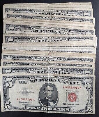 $5 Five Dollar Red Seal Well Circulated Condition