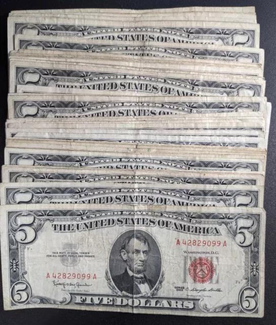 $5 Five Dollar Red Seal Well Circulated Condition 3