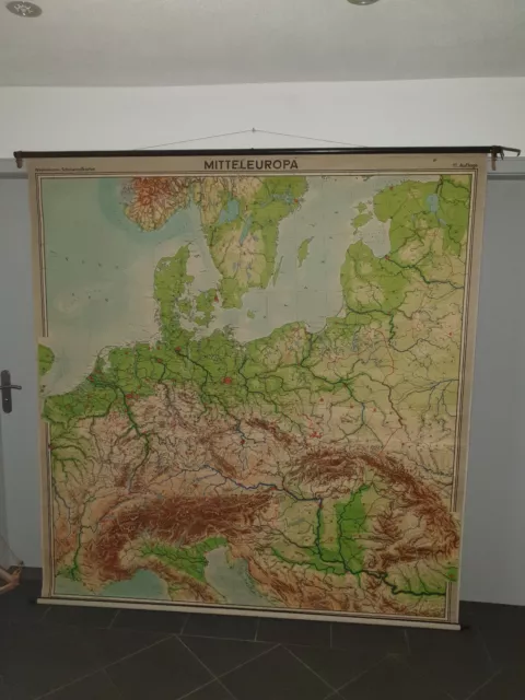 Alte 230cmx230cmSchullandkarten/Schulwandkarten/Lerntafel/Landkarte Mitteleuropa