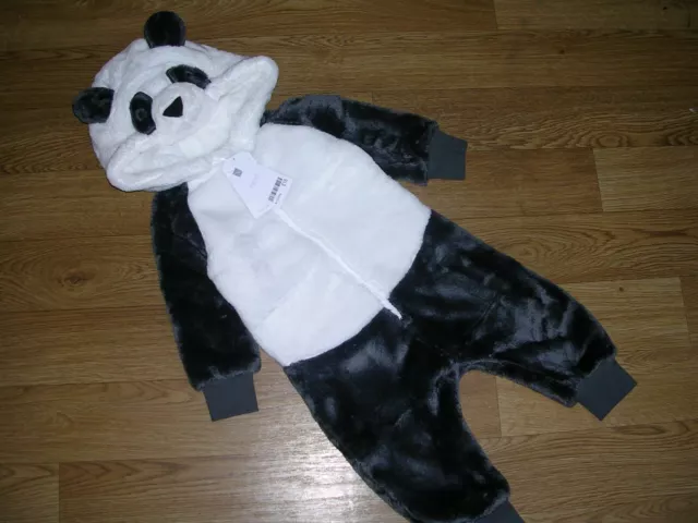 Pigiama Panda All-in-0ne nuovo con etichette Next Bambine Pile Nero Bianco Età 12-18 m NUOVO