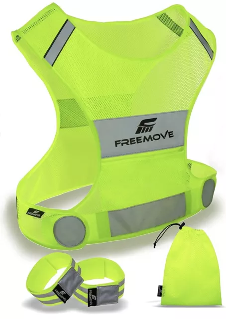 Reflective Vest Running Gear + 2 Bands & Bag / Ultralight & Comfy Safety -medium