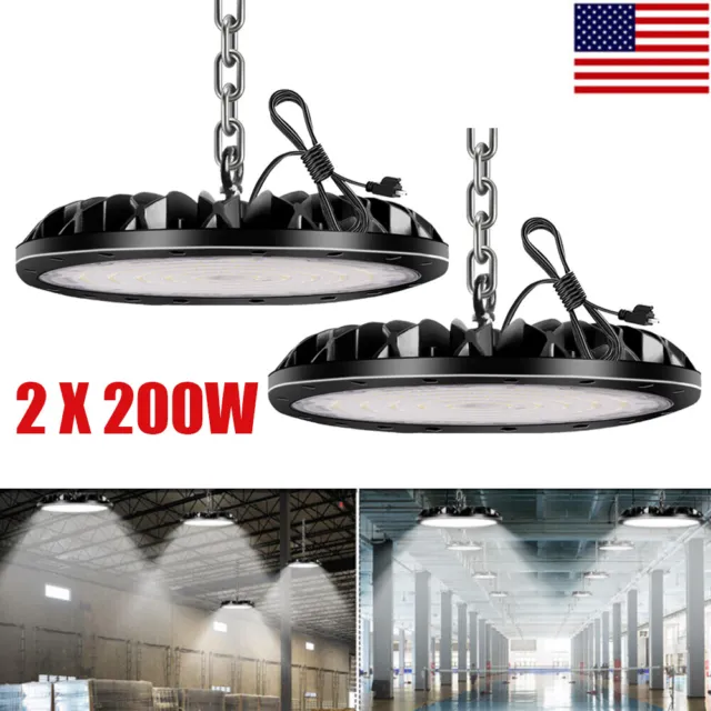 2Pack 200W UFO LED High Bay Light Factory Warehouse Commercial Light Fixtures US