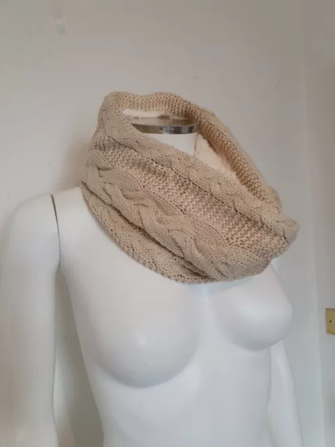 Chunky cable knit Snood scarf Cream super soft faux fur inside