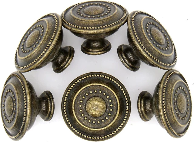 LXZ 6 Pcs Vintage Antique Brass Knobs Handles - Cabinet Drawer Knob Pulls with E