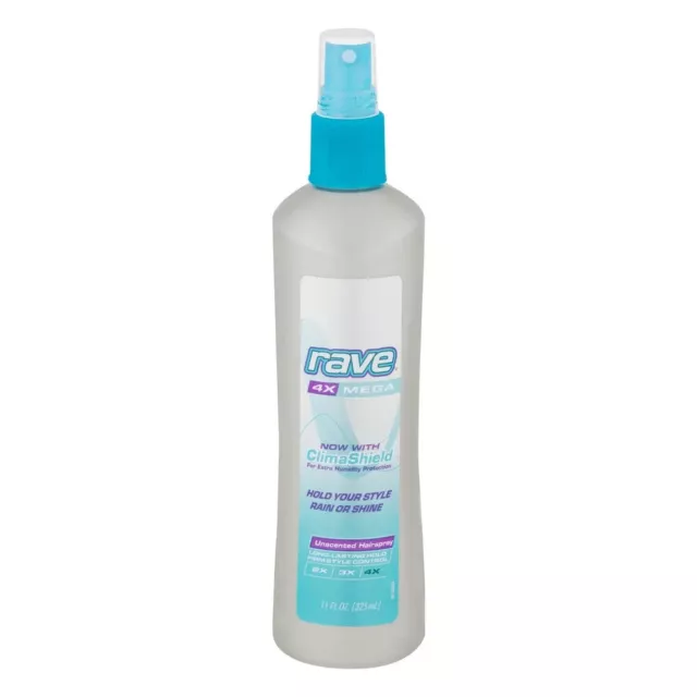 Rave 4X Mega Unscented Hairspray with Climashield, 11.0 FL OZ.. FREE SHIPPING