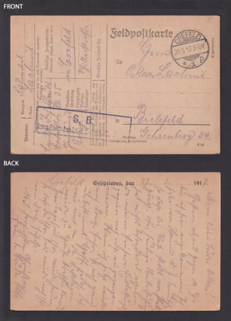 GERMANY 1917, WWI Postcard from Crefeld, Fieldpost
