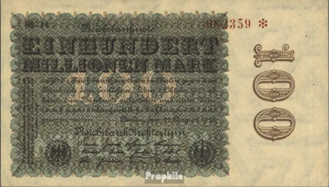 Banknoten Deutsches Reich 1923 Rosenbg: 106l, Wz. Hakensterne braune KN, schwarz
