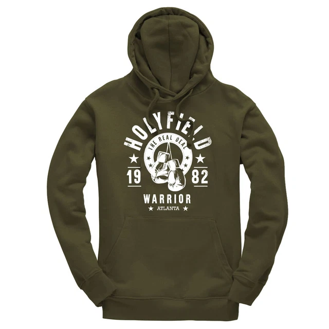 Holyfield Warrior Boxe Vero Affare Fight Uomo Oliva Premium Felpa Cappuccio