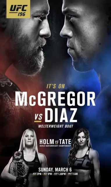 Fight Poster Conor Mcgregor Vs Nate Diaz UFC 196 Holm Vs Tate 12x20