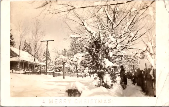 Merry Christmas Real Photo Postcard Snow Covered Scene in Dutch Flat, California