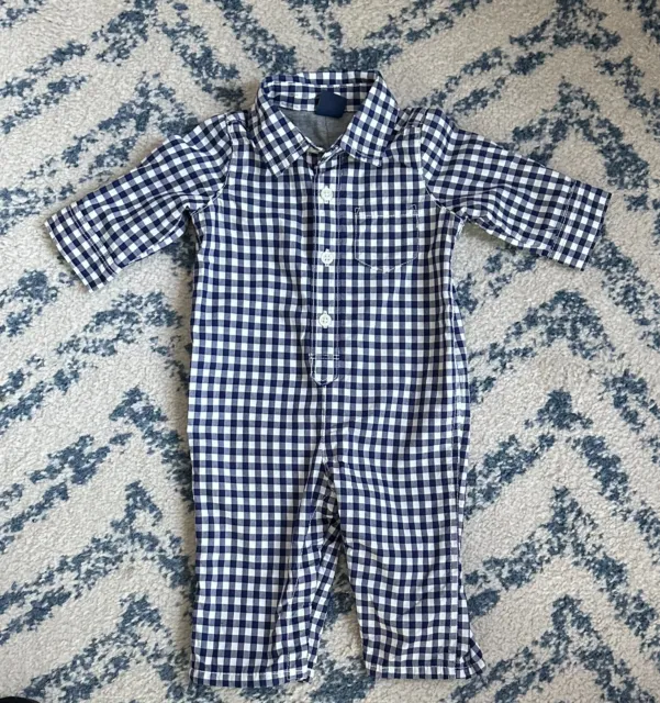Baby Gap Boy’s Blue & White Checked Pants Romper Lined Size 3 - 6 months